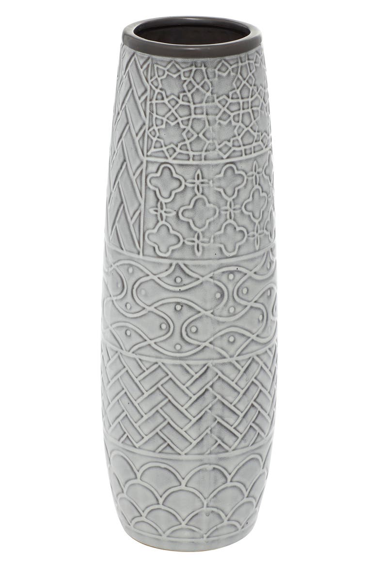 Gray Ceramic Vase with Varying Patterns, Alternate, color, GREY
