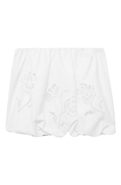 Mango Embroidered Bubble Hem Shorts In White