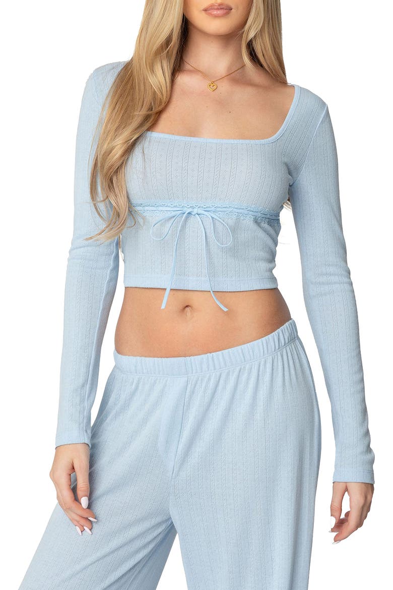 Ren Pointelle Long Sleeve Crop Top, Main, color, LIGHT-BLUE