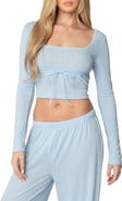 EDIKTED Ren Pointelle Long Sleeve Crop Top