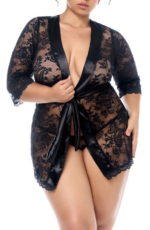 Mapalé Mapale Lace Robe & Thong Set In Black
