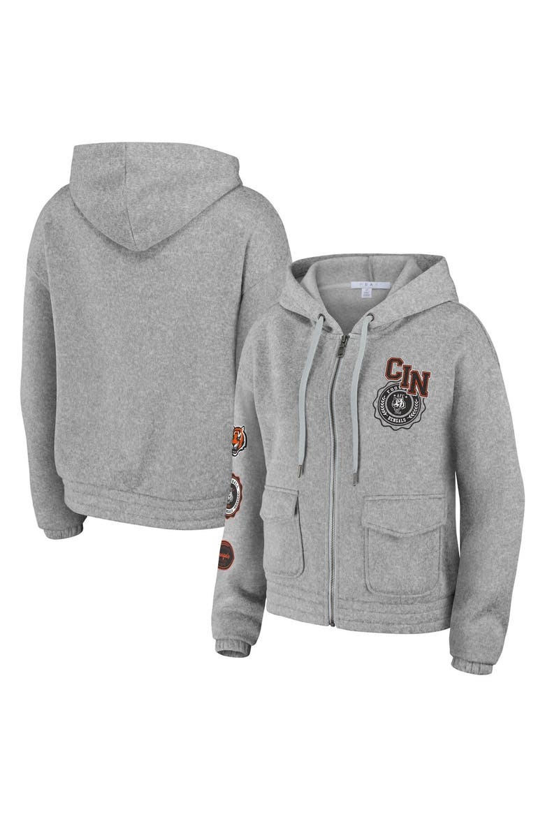 Women's WEAR by Erin Andrews Heather Gray Cincinnati Bengals Full-Zip Hoodie, Main, color, Heather Gray