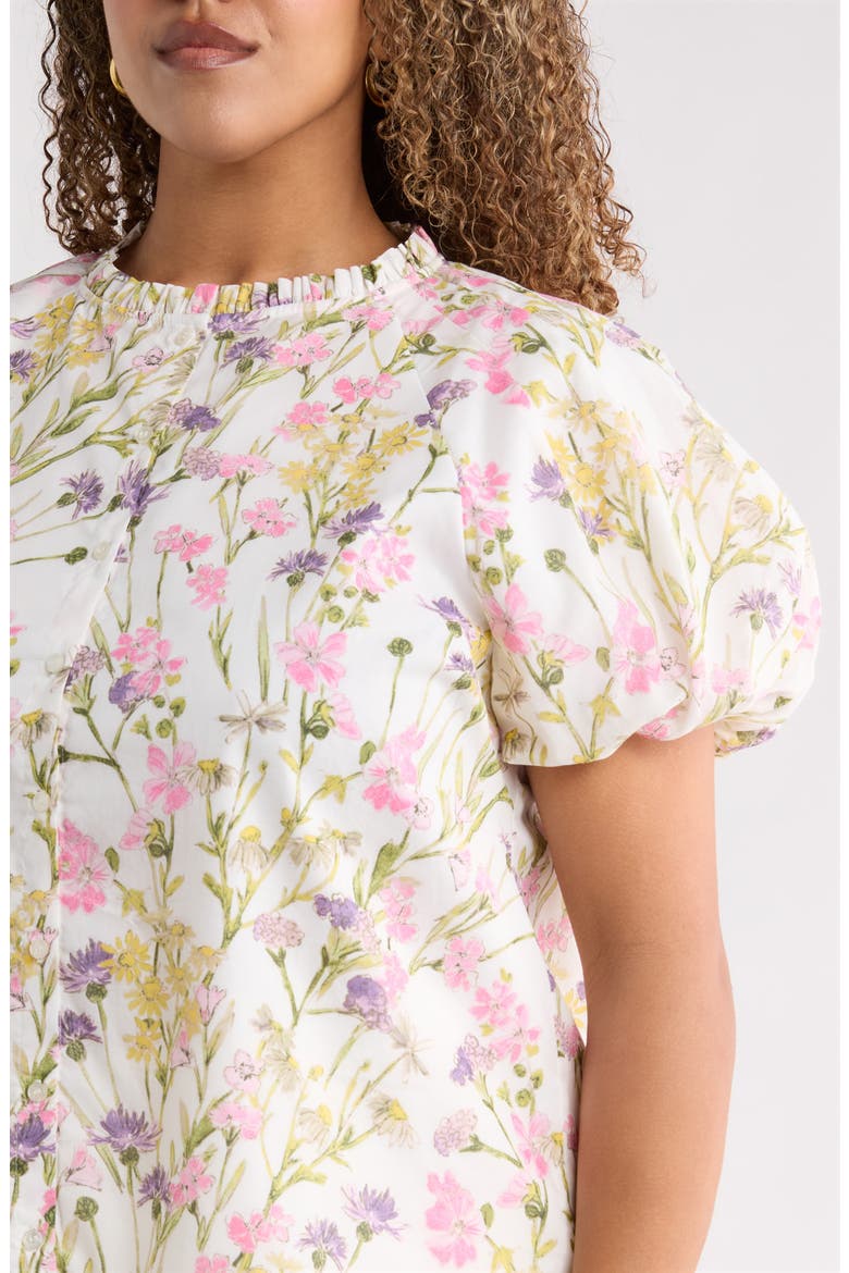 Lita Floral Avy Cotton Button-Up Top, Alternate, color, WHITE MULTI