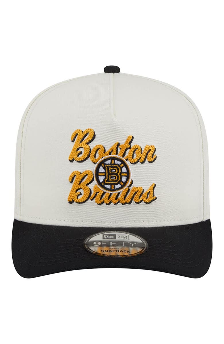 New Era Men's New Era Cream/Black Boston Bruins Chainstitch 9FIFTY A-Frame Snapback Hat, Alternate, color, Cream