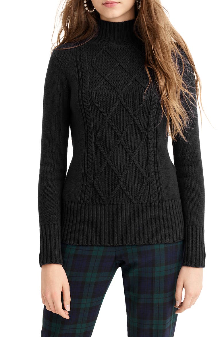 Mock Neck Center Cable Knit Sweater, Main, color, BLACK