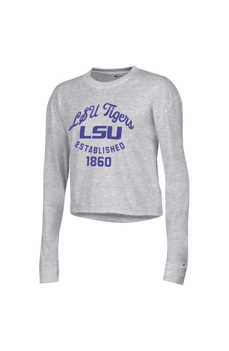 Champion Women's Champion Gray LSU Tigers Boyfriend Cropped Long Sleeve T-Shirt, Alternate, color, Gray