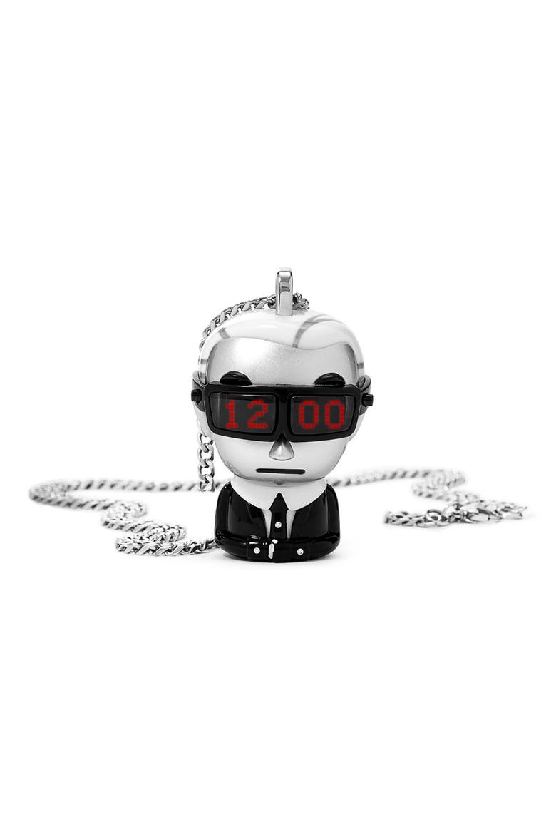 KARL LAGERFELD 'tokidoki' Digital Necklace Watch, 37mm x 51mm, Alternate, color, SILVER/ BLACK/ WHITE