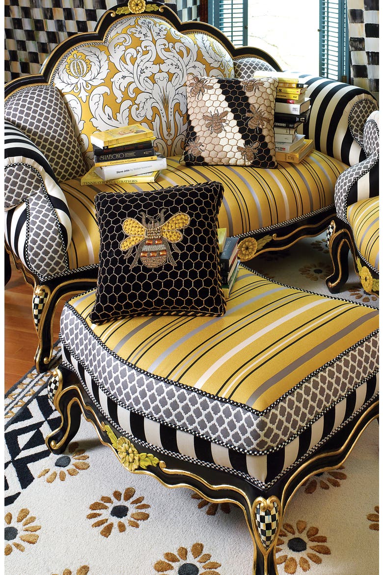 Queen Bee Embellished Accent Pillow, Alternate, color, BLACK