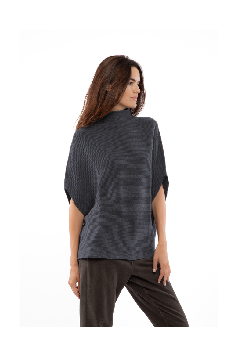 Pure Cashmere Funnel Neck Poncho, Alternate, color, Charcoal