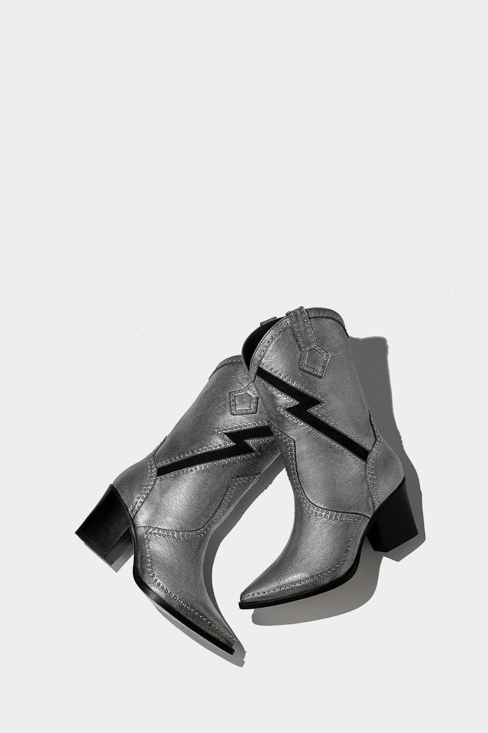 Dante Metallic Leather Boots Freddie, Alternate, color, Metallic Silver