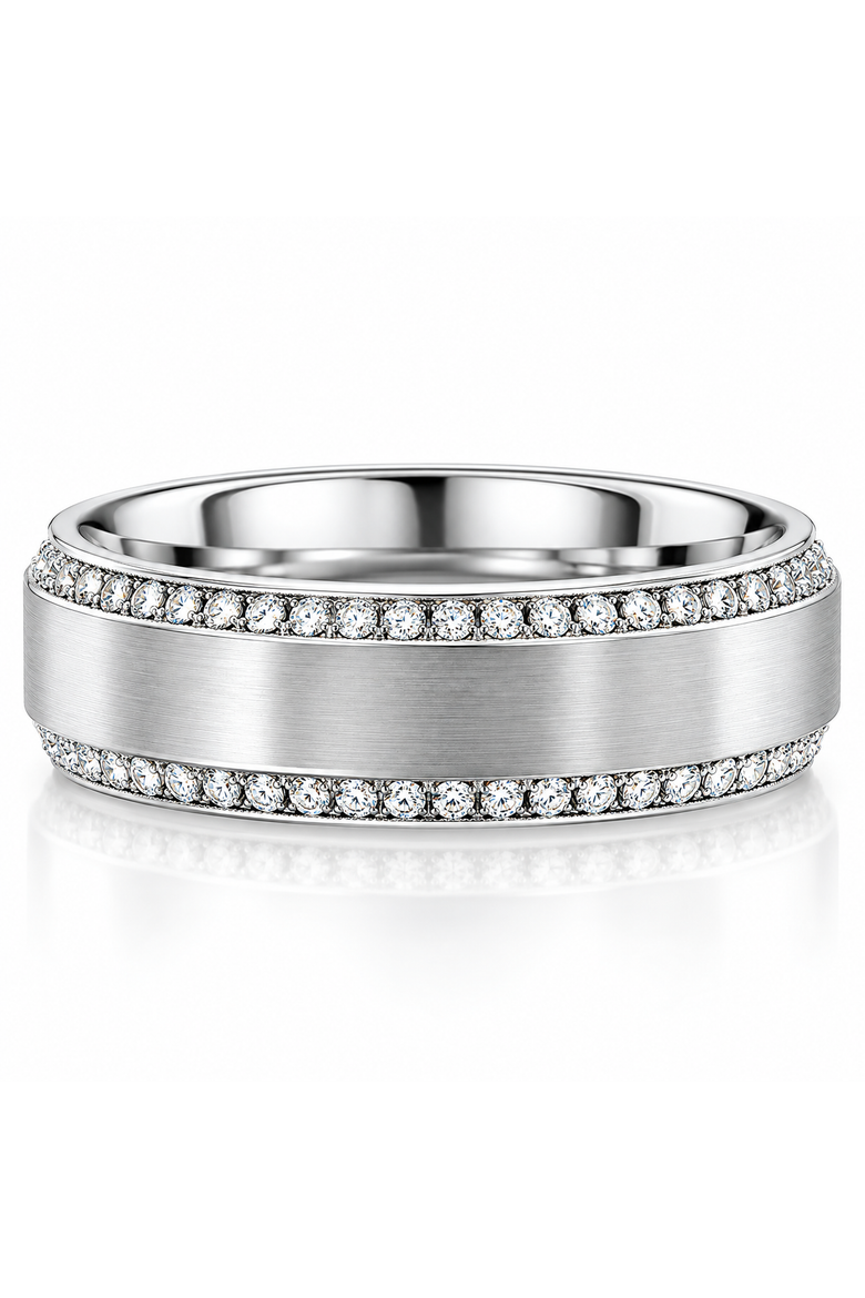 Men's 1ct Diamond 7mm Brushed Beveled Wedding Ring Comfort Fit Band, Main, color, Titanium