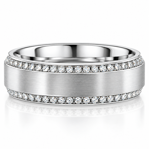 Men's 1ct Diamond 7mm Brushed Beveled Wedding Ring Comfort Fit Band