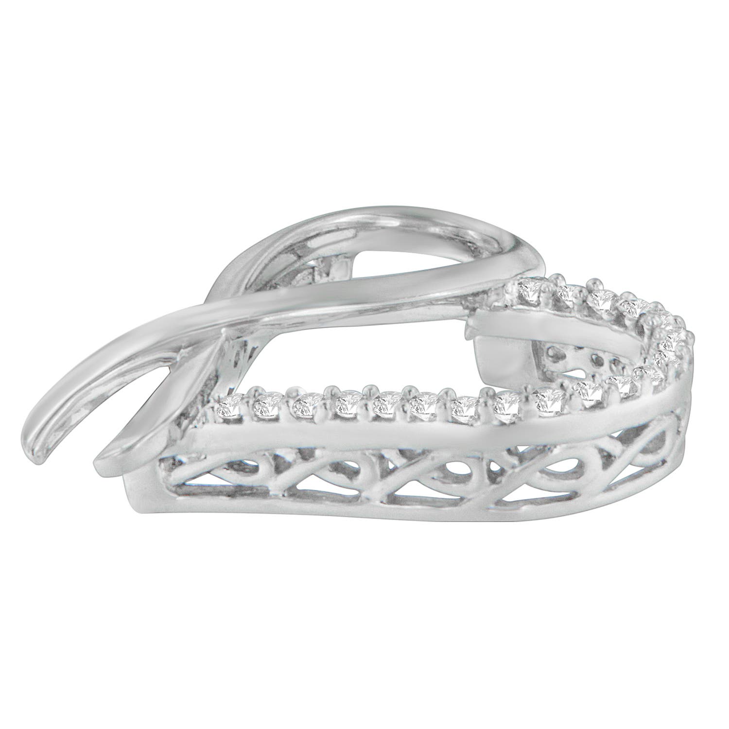 Haus of Brilliance Silver 1/4 cttw Round Cut Diamond Ribbon and Heart ...