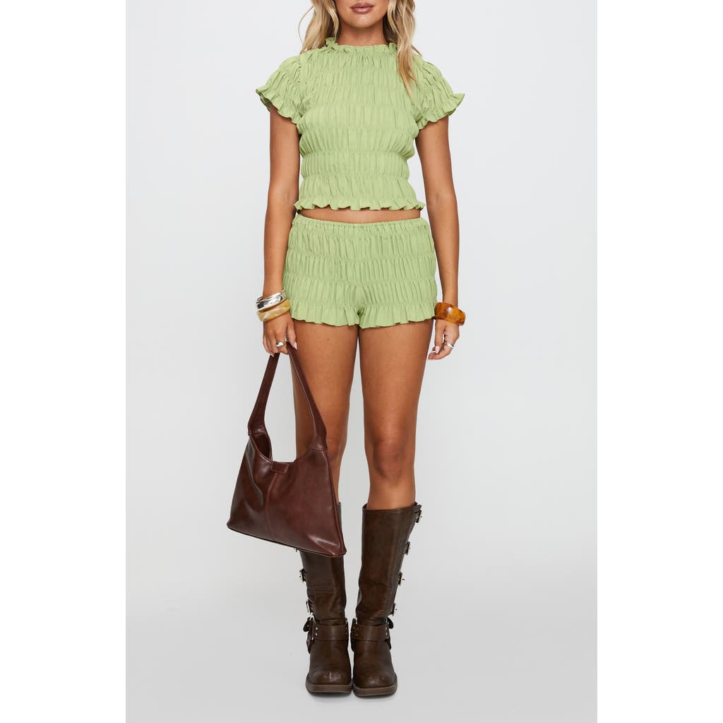 Princess Polly Most Wanted Shirred Top & Shorts Set In Green