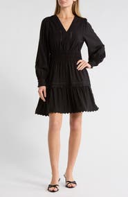 Ellen Tracy V-Neck Long Sleeve Crinkle Dress
