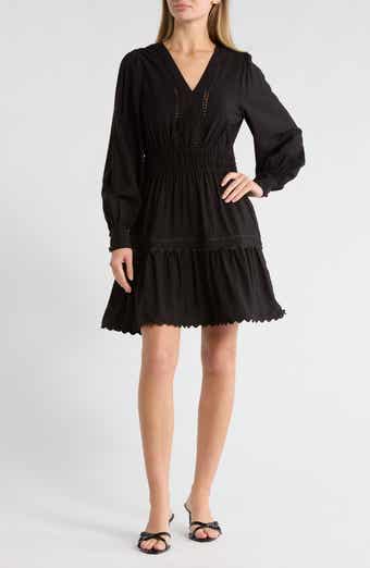 Ellen Tracy V-Neck Long Sleeve Crinkle Dress