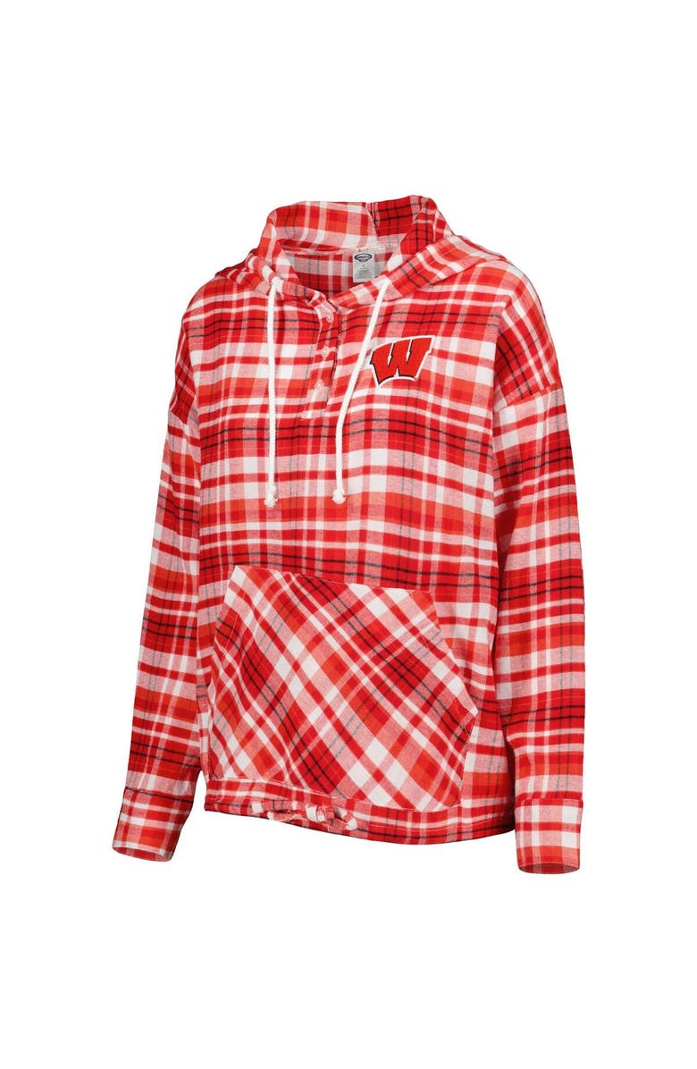 CONCEPTS SPORT Women's Concepts Sport Red Wisconsin Badgers Mainstay Lightweight Flannel Plaid Pullover Hoodie, Alternate, color,