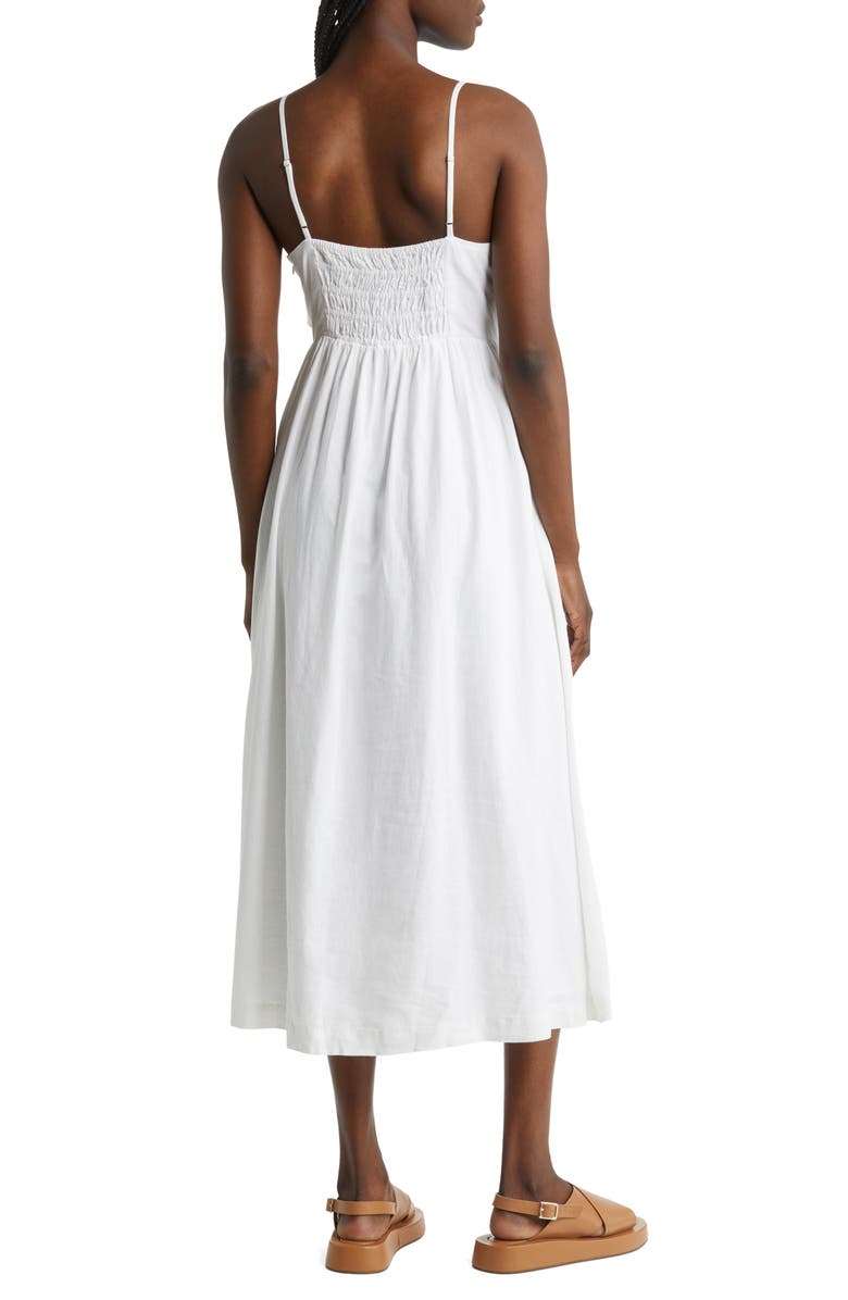 Madewell Double Tie Cutout Sweetheart Linen Blend Midi Dress, Alternate, color, 