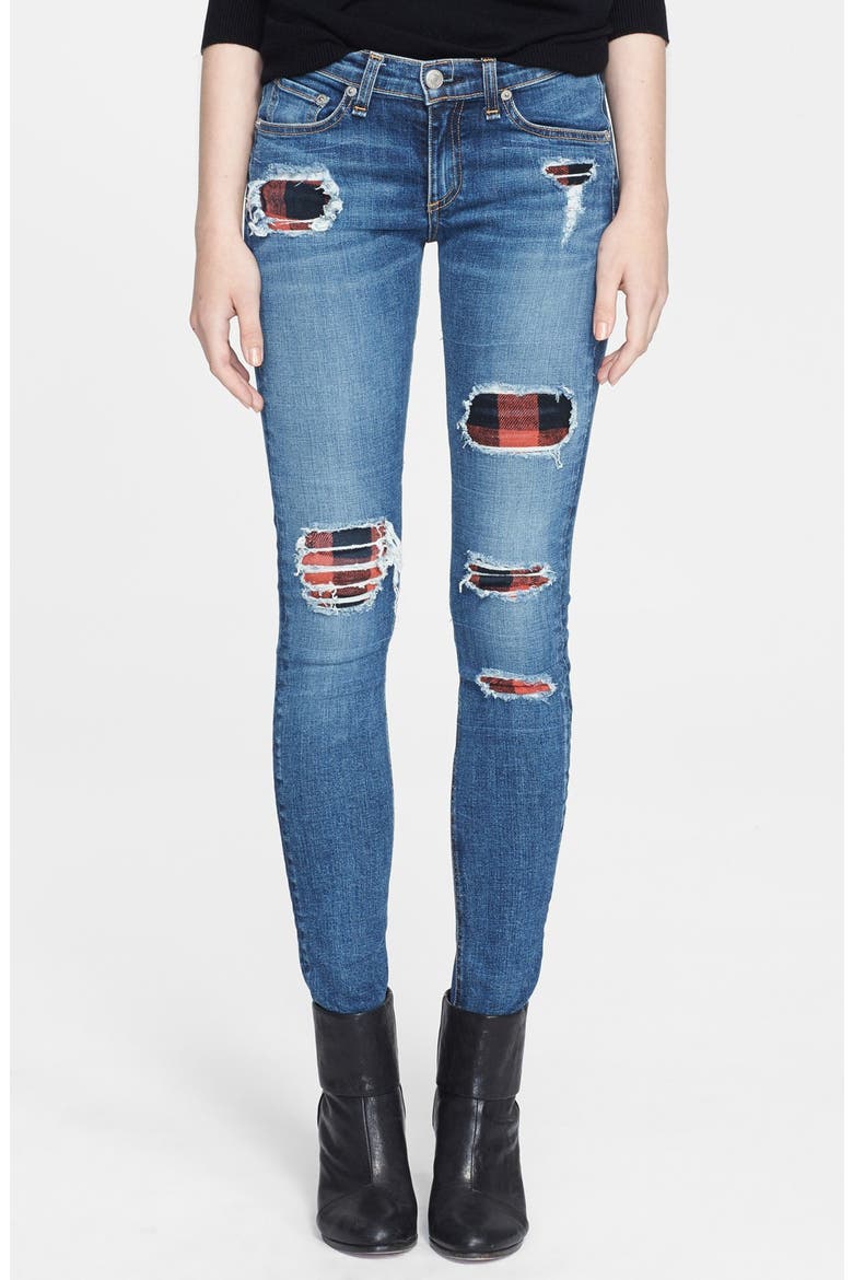 rag & bone/JEAN Skinny Stretch Jeans, Main, color, SLOAN PLAID REPAIR