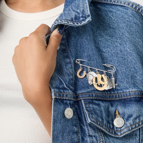 Jessica Simpson Mixed Metal Rodeo Charm Safety Pin Brooch In Silver