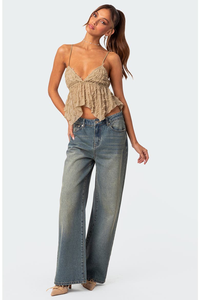 Flutter Frilled Tie Back Babydoll Top, Alternate, color, OLIVE