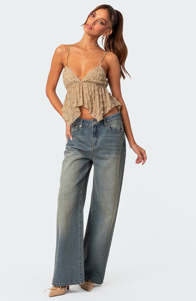 EDIKTED Flutter Frilled Tie Back Babydoll Top, Alternate, color, Olive