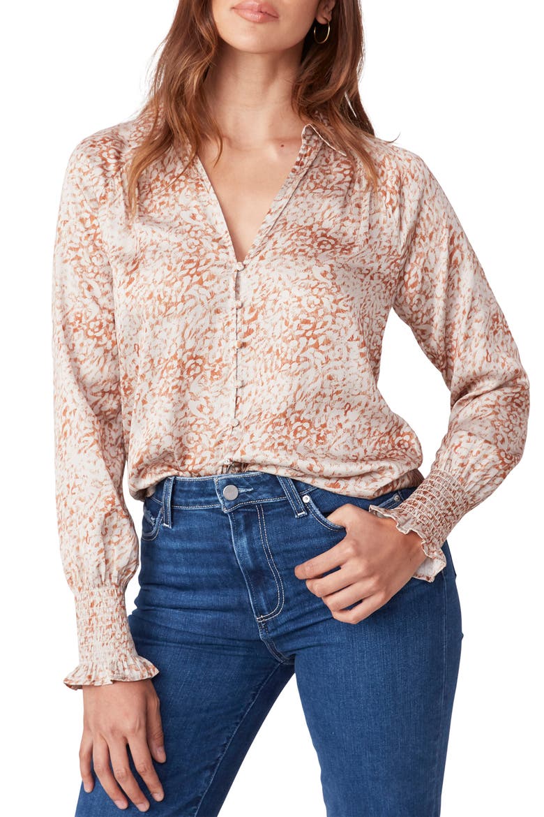 Sayven Abstract Floral Long Sleeve Blouse, Main, color, ECRU/ MELON