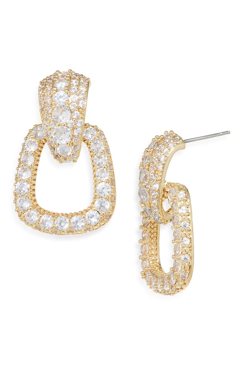 Pavé Square Drop Earrings, Main, color, GOLD/ CRYSTAL