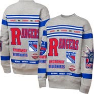 Mitchell & Ness Youth Mitchell & Ness Heather Gray New York Rangers Allover Print Fleece Crewneck Sweatshirt