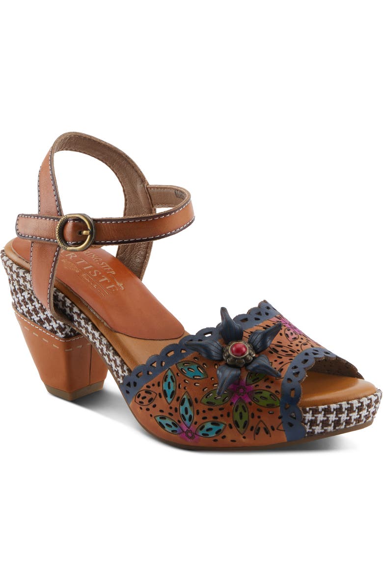 L'Artiste by Spring Step Miabella Ankle Strap Sandal, Main, color, Camel Multi