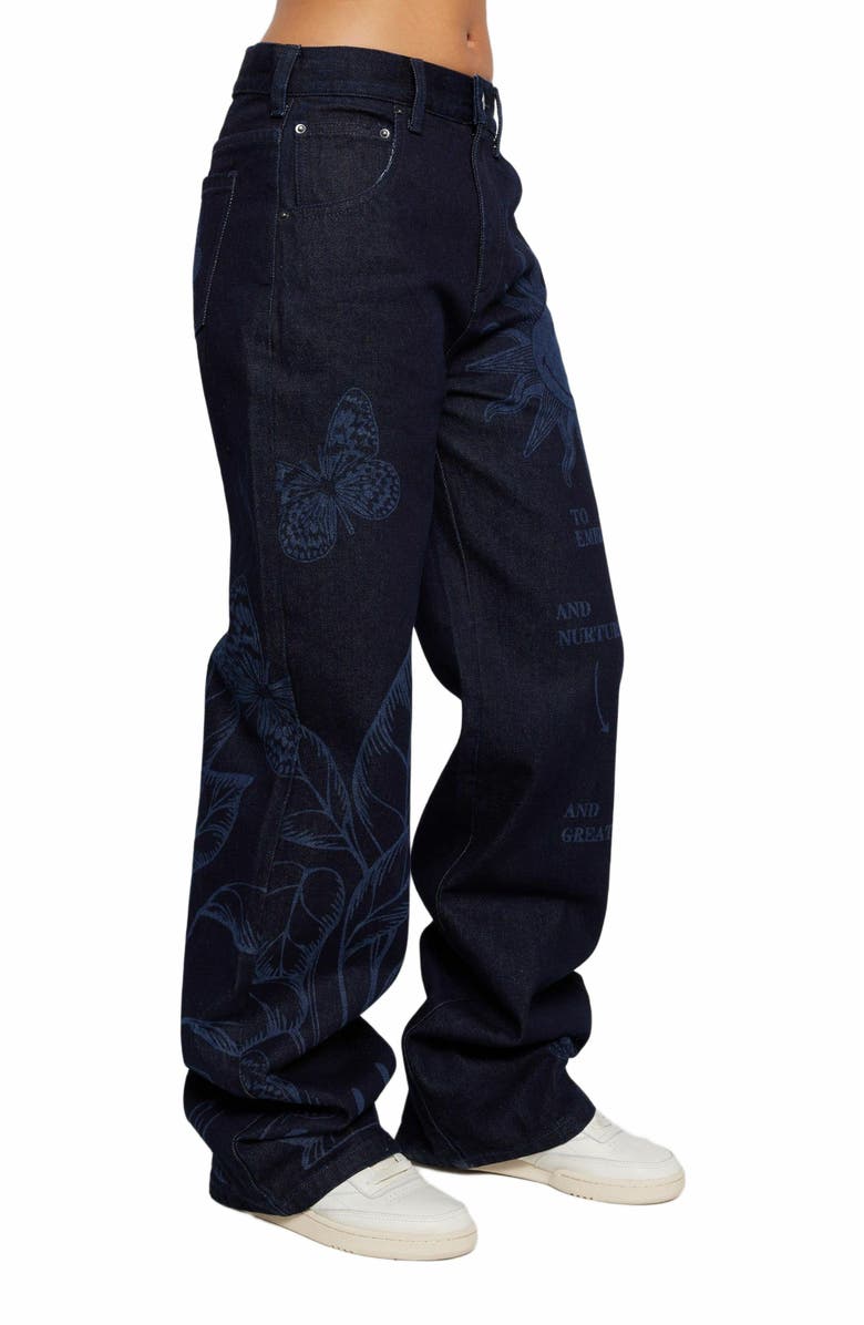 Samii Ryan OVERDYE PRINTED SMILEY DENIM PANTS, Alternate, color, Dark Blue