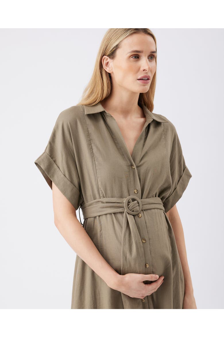 Amy Linen Nursing Shirt Dress, Alternate, color, Olive