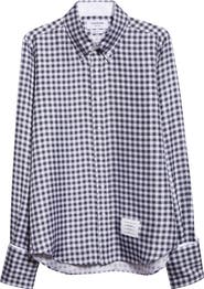 Thom Browne Gingham Straight Fit Convertible Silk Twill Button-Down Shirt