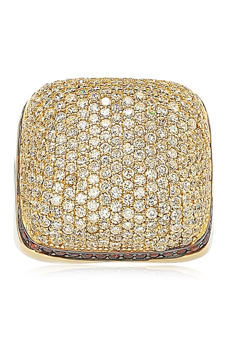 14K Yellow Gold Plated Sterling Silver Pavé CZ Square Ring, Main, color, RED