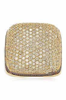 SUZY LEVIAN 14K Yellow Gold Plated Sterling Silver Pavé CZ Square Ring