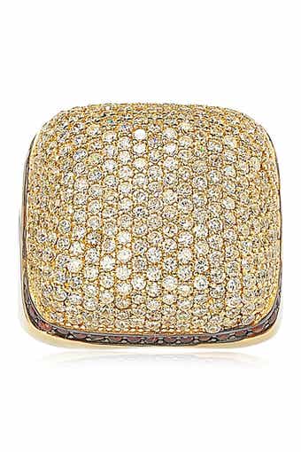 SUZY LEVIAN 14K Yellow Gold Plated Sterling Silver Pavé CZ Square Ring