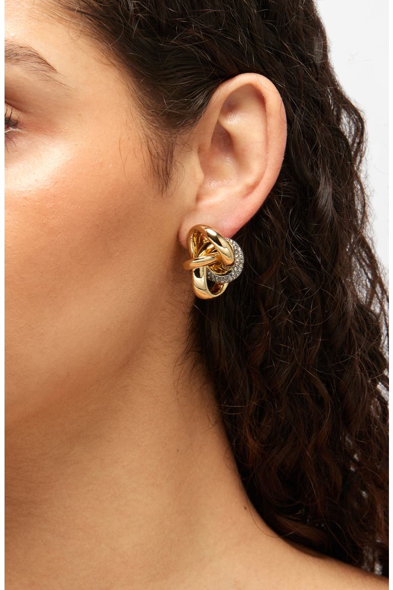 Asher Pavé Stud Earrings, Alternate, color, GOLD/ GUNMETAL/ CRYSTAL