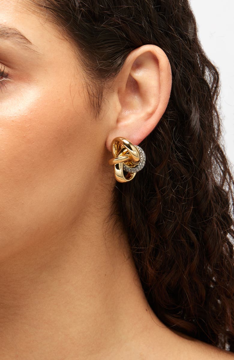 DEMARSON Asher Pavé Stud Earrings, Alternate, color, Gold/ Gunmetal/ Crystal