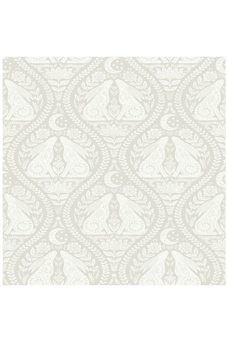 Cream Moon Rabbit Peel Stick Wallpaper, Main, color, OFF-WHITE