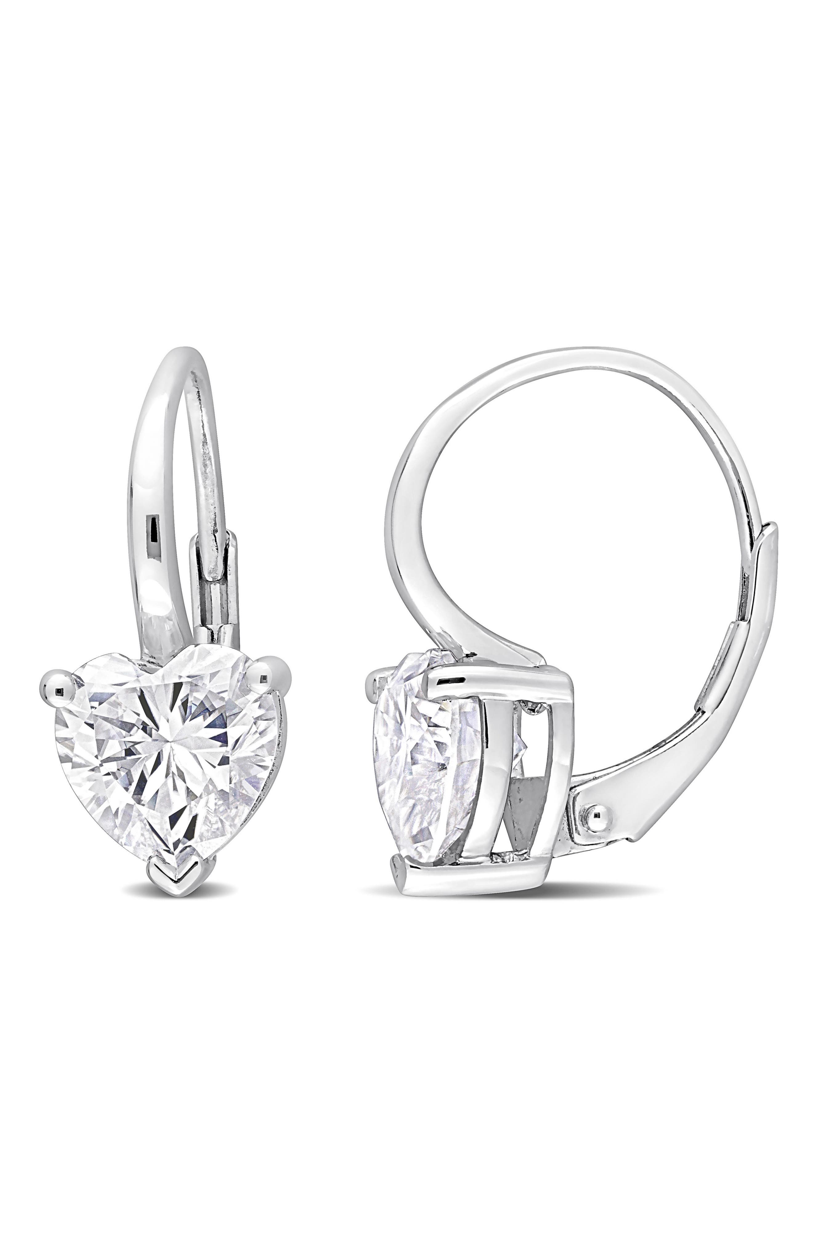 DELMAR Heart Shape Moissanite Lever Back Earrings