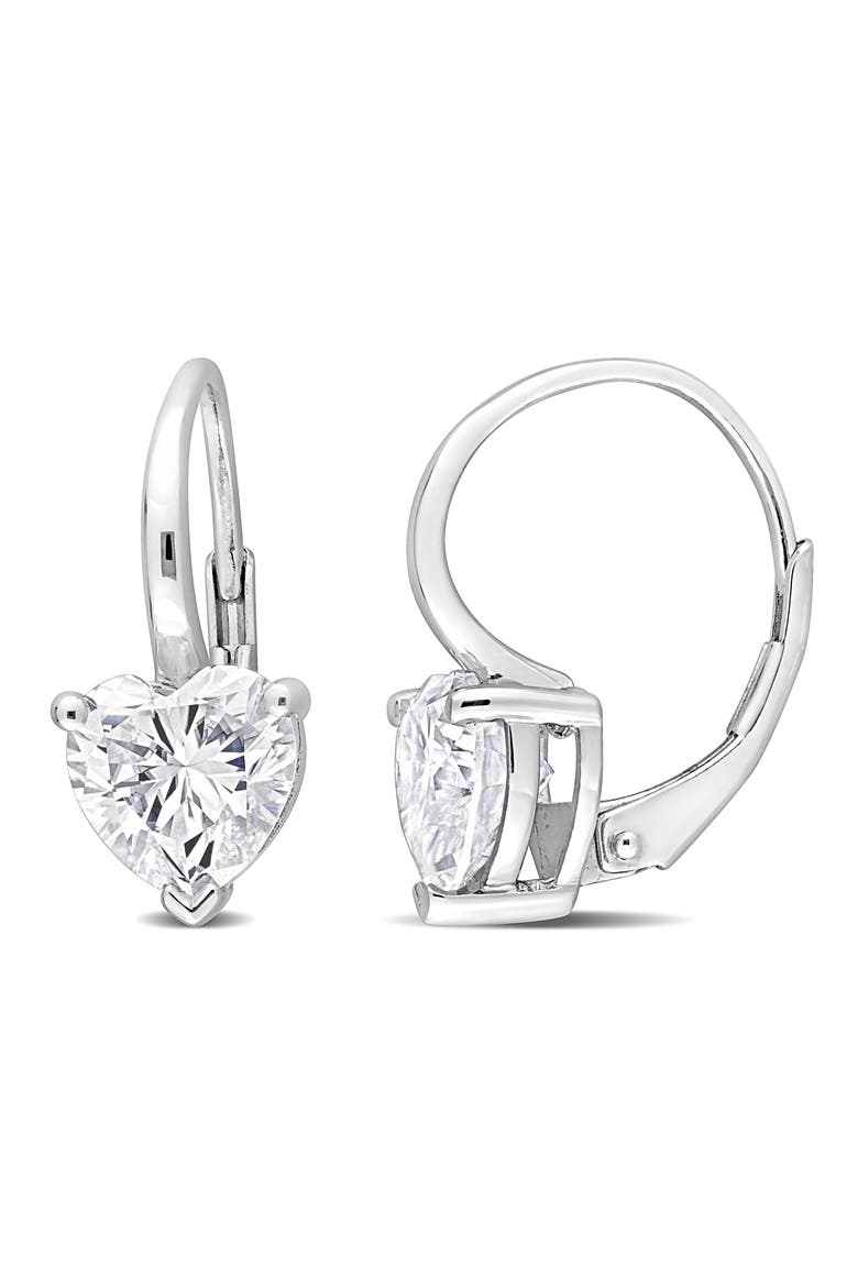 Heart Shape Moissanite Lever Back Earrings, Main, color, WHITE