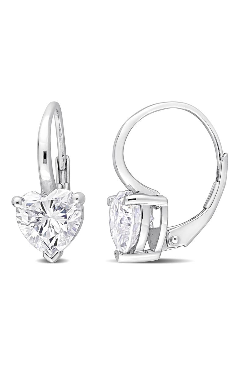 DELMAR Heart Shape Moissanite Lever Back Earrings, Main, color, White