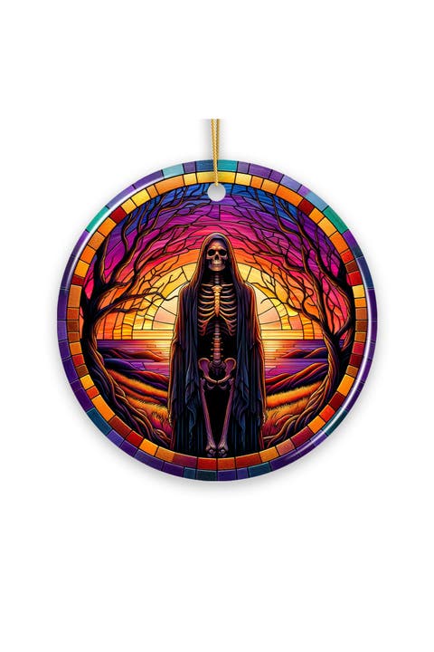 Bony Fright Skeleton Stained Glass Style Ornament