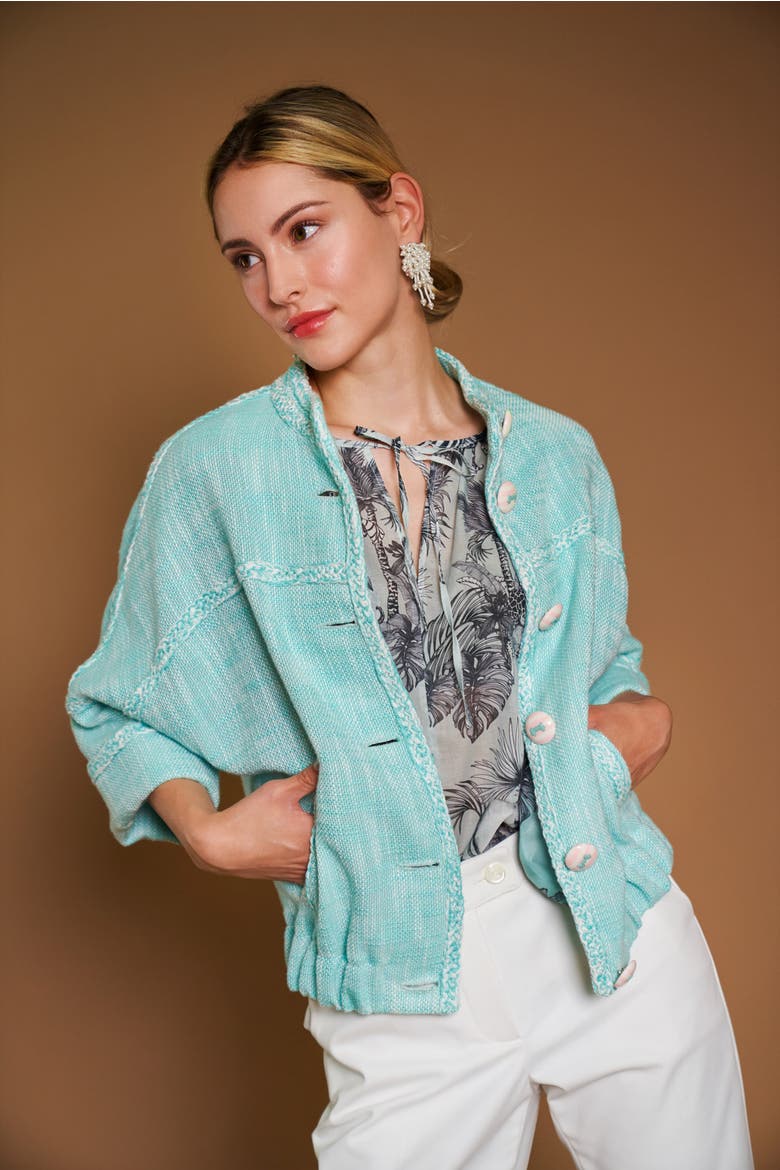 Casual Tweed Jacket With Trimming Italian two-tone, Alternate, color, Mint
