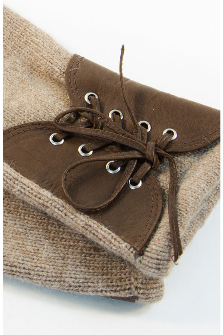 Mitten gloves with leather, Alternate, color, NILE BROWN/TAUPE