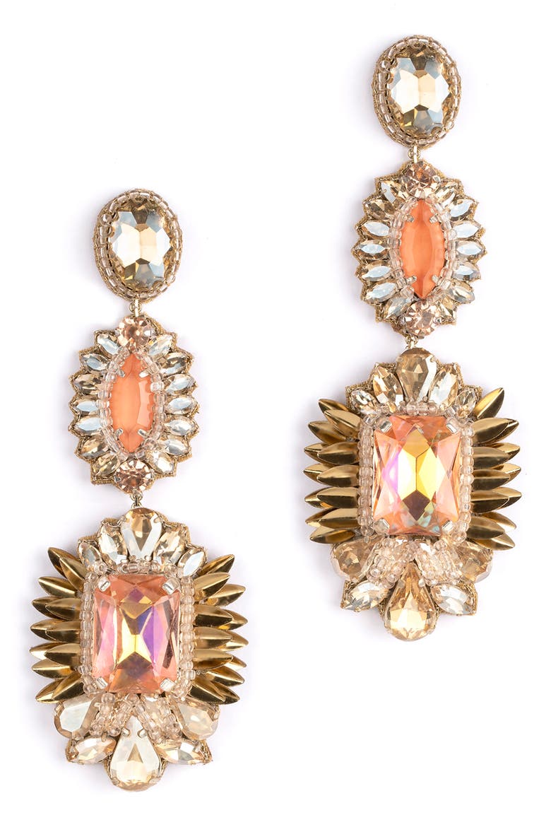 Klara Beaded Crystal Drop Earrings, Main, color, PEACH