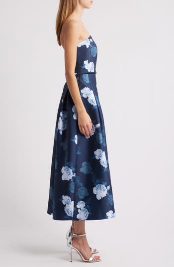 Sachin Babi Shay Floral Strapless Stretch Mikado Cocktail Midi