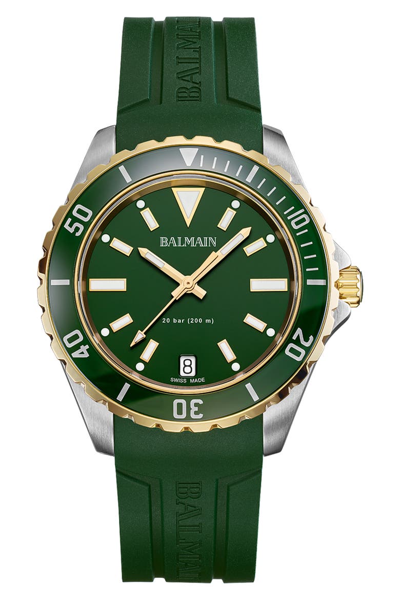 Ophrys Rubber Strap Watch, 42.5mm, Main, color, BICOLOR STAINLESS STEEL/ GREEN