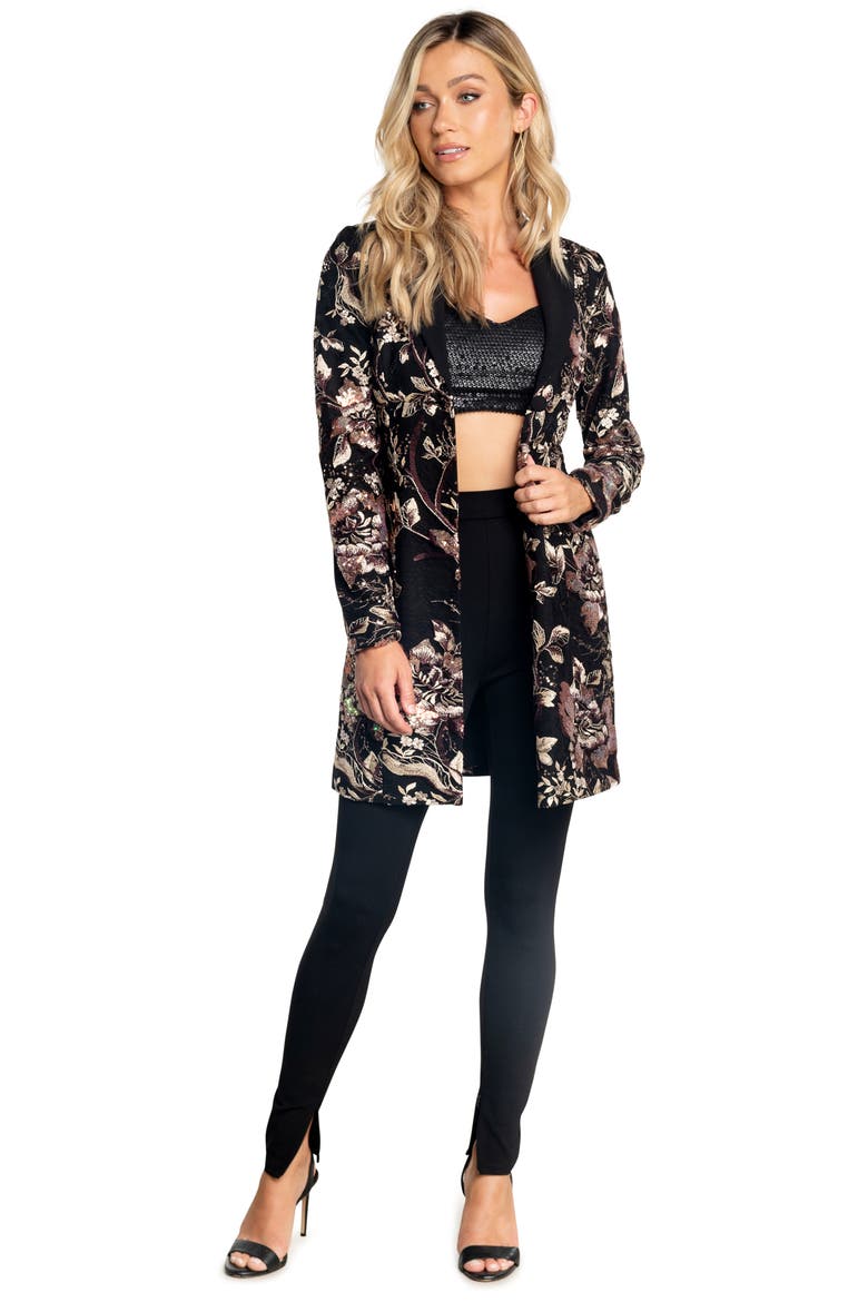 Berkley Floral Long Sleeve Blazer Minidress, Alternate, color, BLACK MULTI