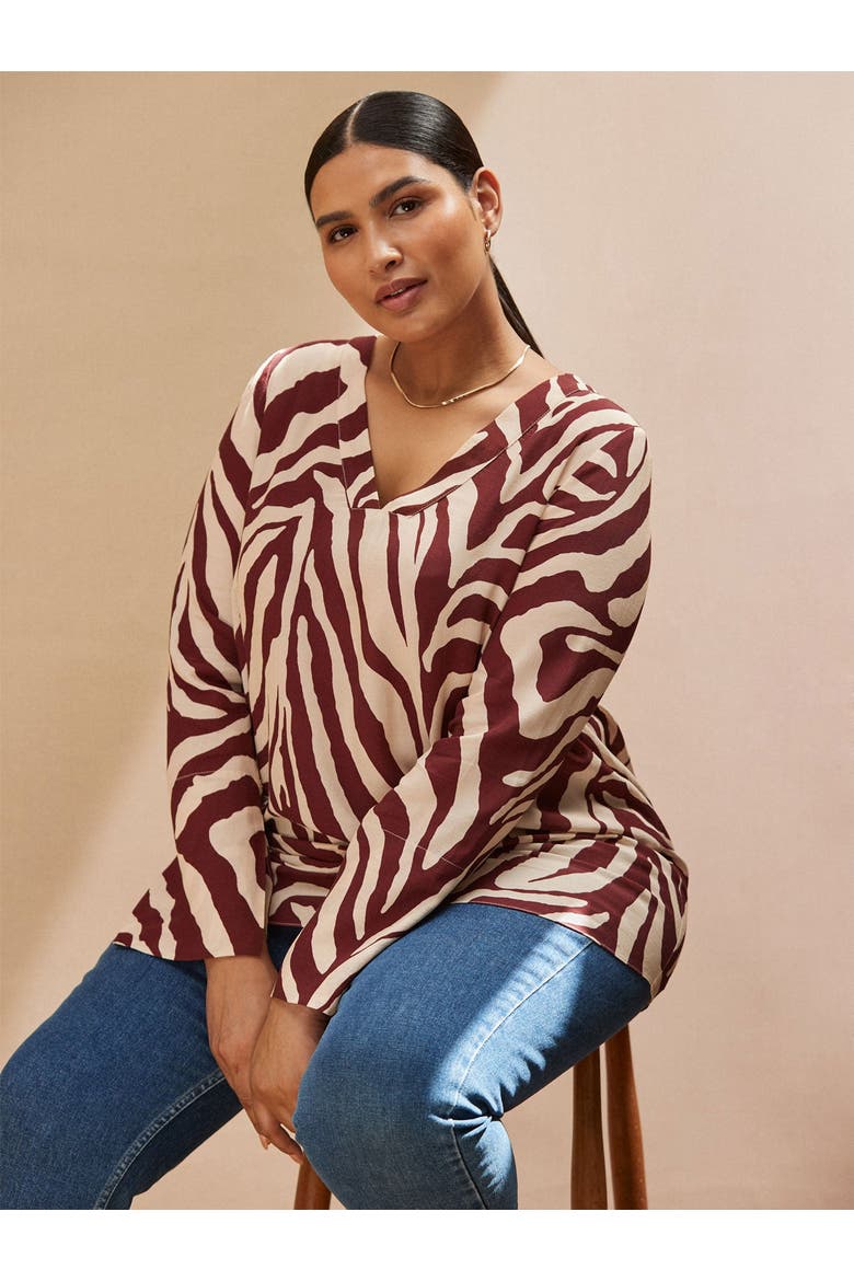 Animal Print Split Sleeve Blouse, Alternate, color, Cream